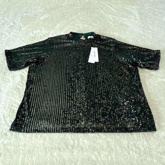 Calvin Klein short sleeve green sequin top blouse size 1X NWT - Picture 2 of 8